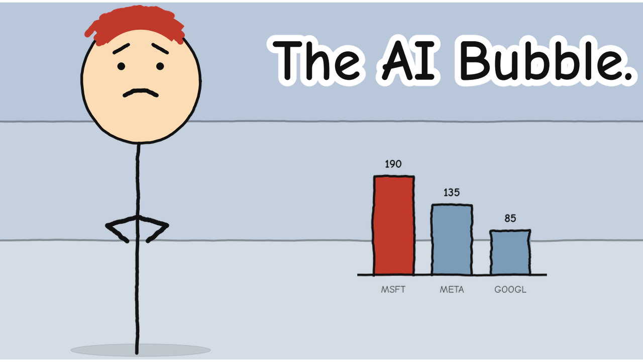 Hand-drawn stick figure thumbnail with the text "The AI Bubble." for the video Microsoft Lost $1.1 Trillion (Your 401k Paid for It)