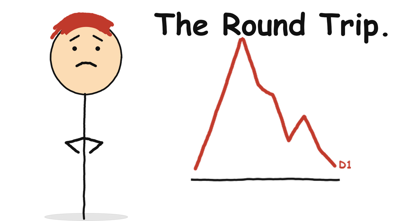Hand-drawn stick figure thumbnail with the text "The Round Trip." for the video SpaceX Lost a Trillion in 22 Days (you own it)